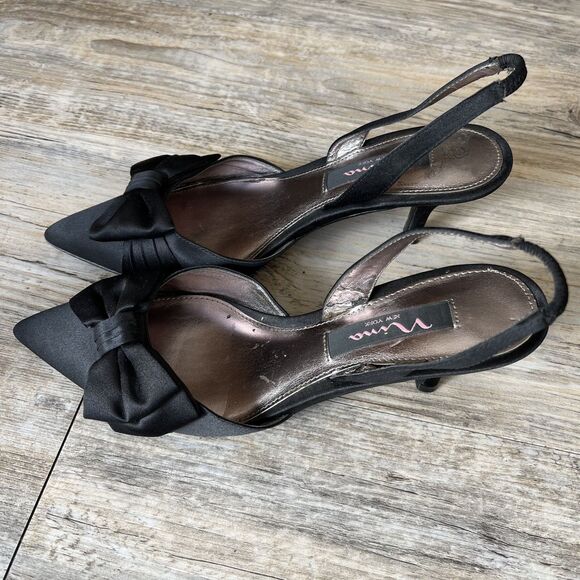 Y2K Kitten Heels 6.5 Black Bow Pointed Toe Vintage Nina New York - Picture 7 of 11